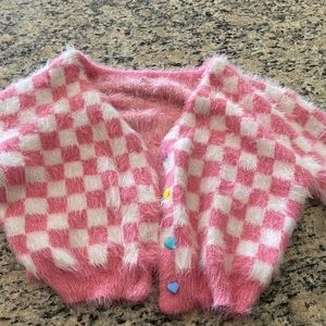 pink and white checkered cardigan size small